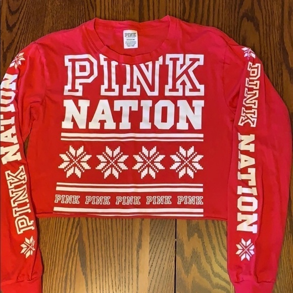VS PINK Nation Cropped Top - Red - Picture 1 of 7